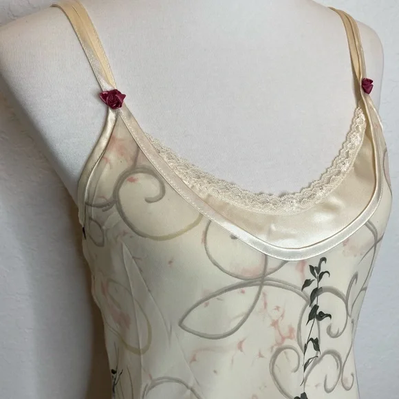 Inner Most Cream and Pink Floral Chemise with Lace Trim Vintage - Picture 8 of 10